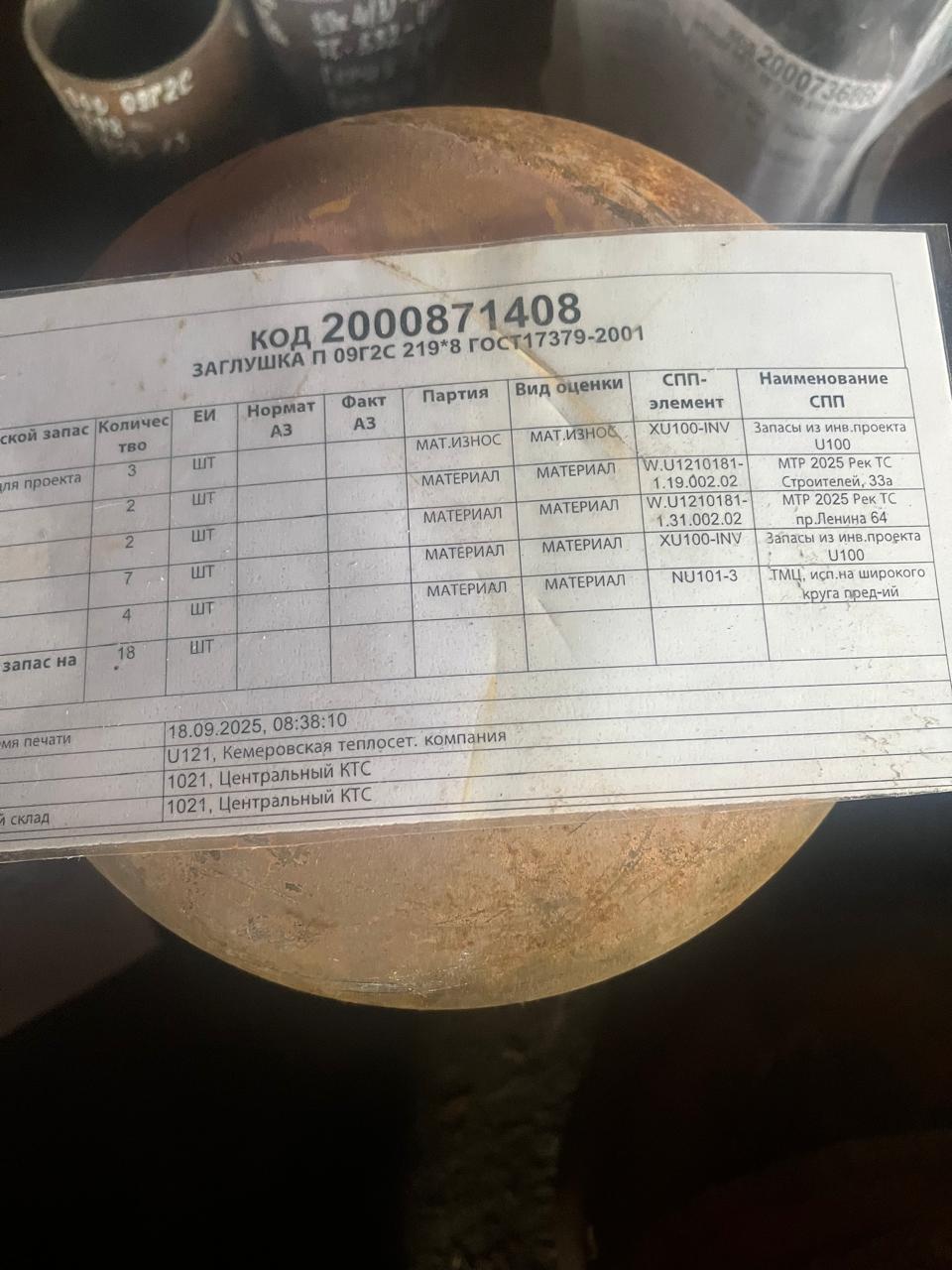 ЗАГЛУШКА П 09Г2С 219*8 ГОСТ17379-2001