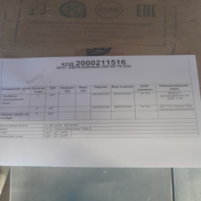 КРУГ АБРАЗИВНЫЙ 250*40*76 25А