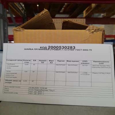 ШАЙБА ПРУЖИННАЯ 1.12 СТ65Г ГОСТ6402