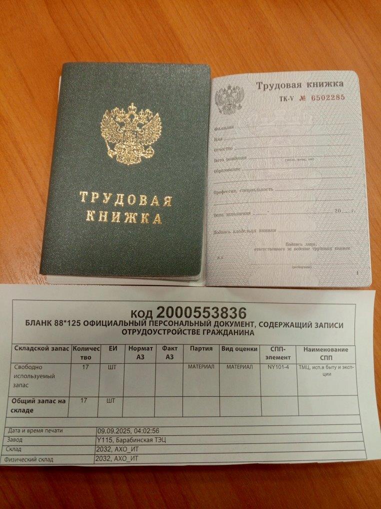 БЛАНК 88*125 КНИЖКА ТРУДОВАЯ БТ-12Н