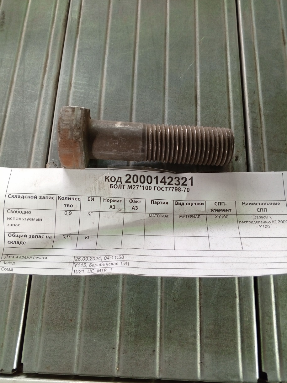БОЛТ М27*100 ГОСТ7798-70