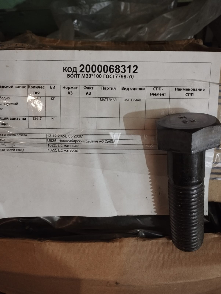 БОЛТ М30*100 ГОСТ7798-70