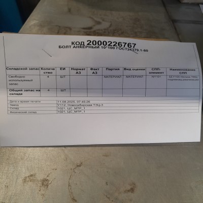 БОЛТ АНКЕРНЫЙ М10*100 ГОСТ24379.1-80